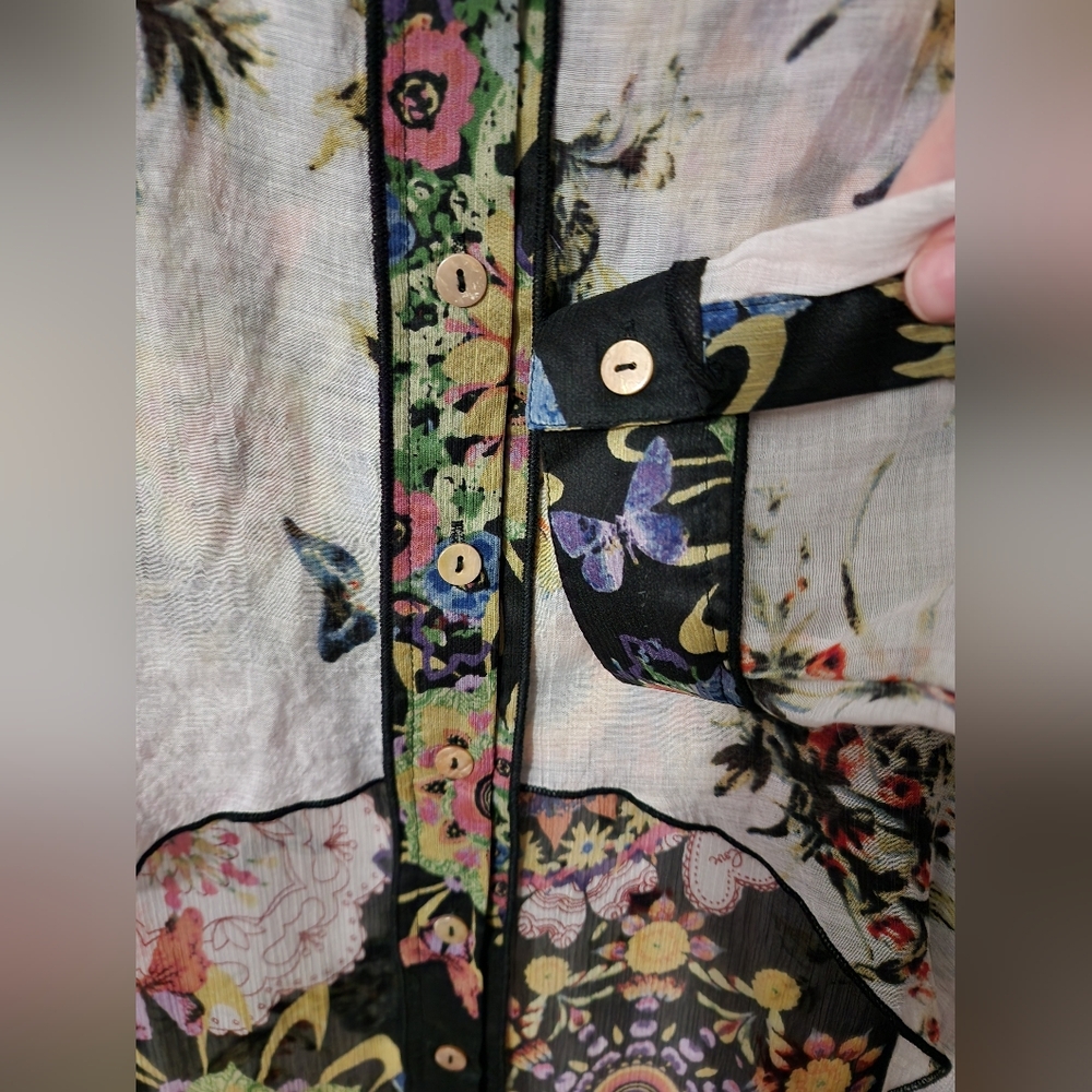 John Mark sz XL Mixed media floral print long sleeve crinkle tunic - Picture 6 of 7